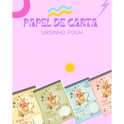 Caderno Colado Papel DE Carta Pooh 50 Folhas - Escolha a estampa.