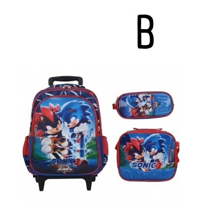 KIT MOCHILA CARRINHO+LANCHEIRA+ESTOJO SONIC- Escolha o modelo